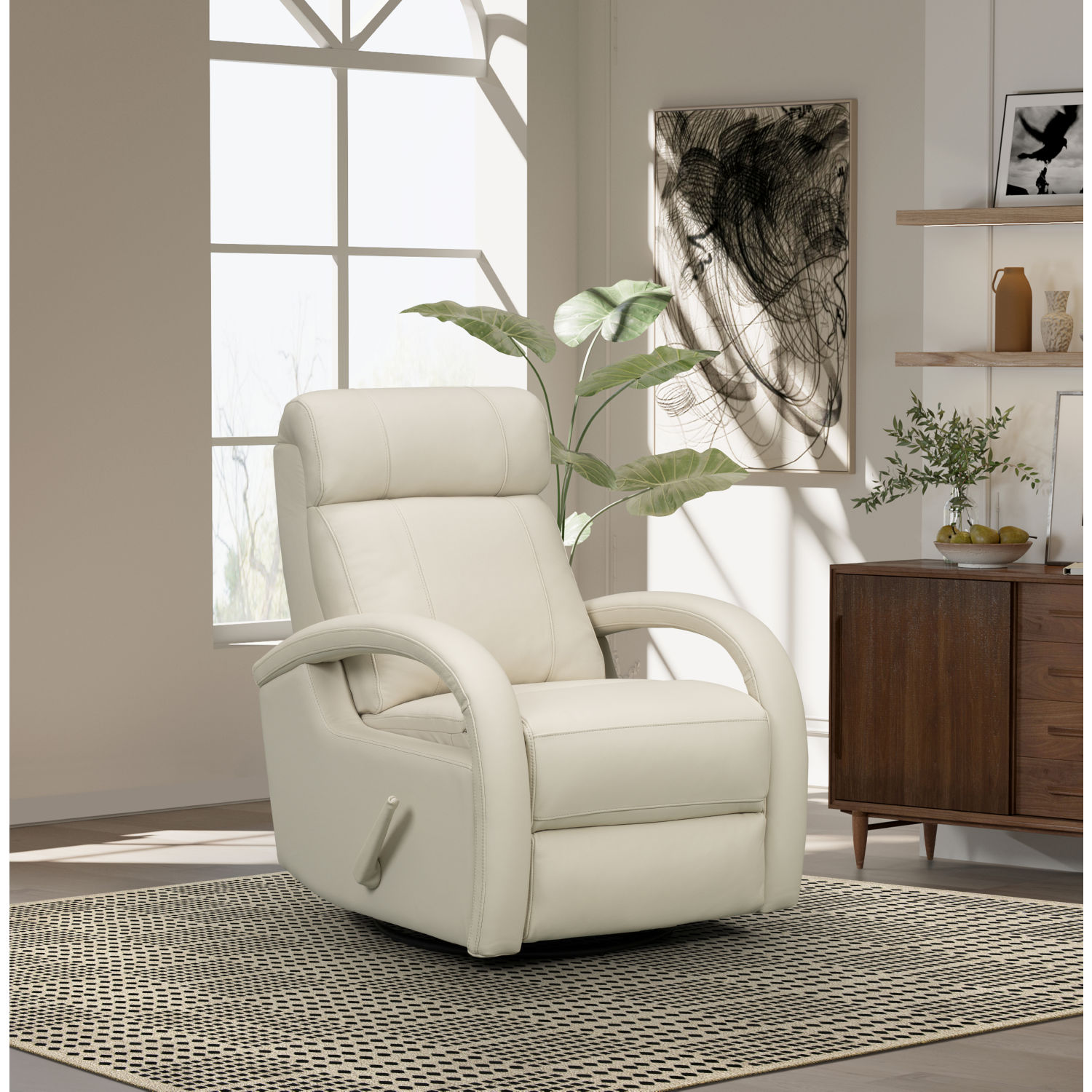BarcaLounger 8 1365 3701 82 Harlee Swivel Glider Recliner in Troy Cream Top Grain Leather